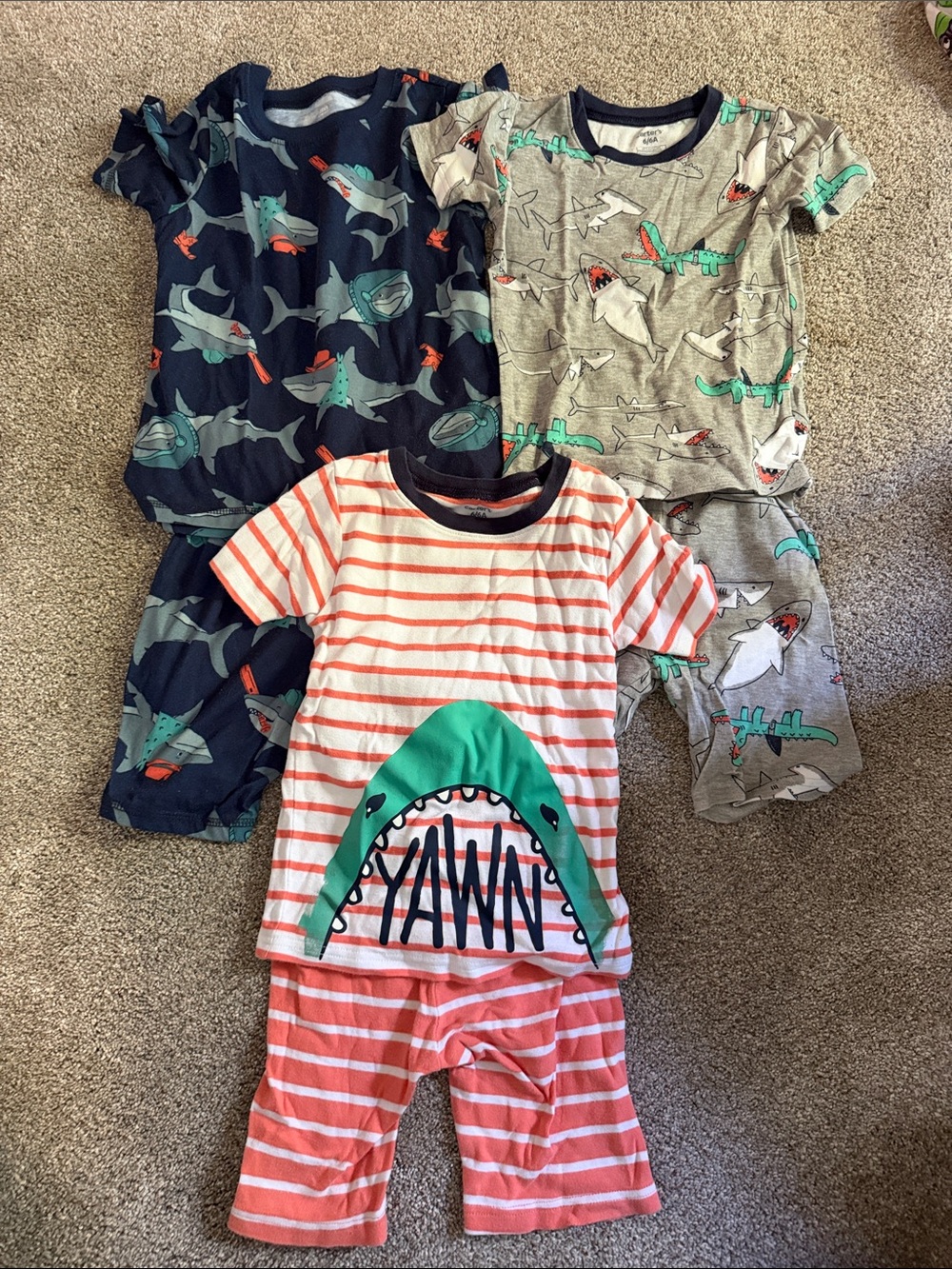 Carter's 3-Set Kids Shark Pajama Sets - Navy, Gray, Coral